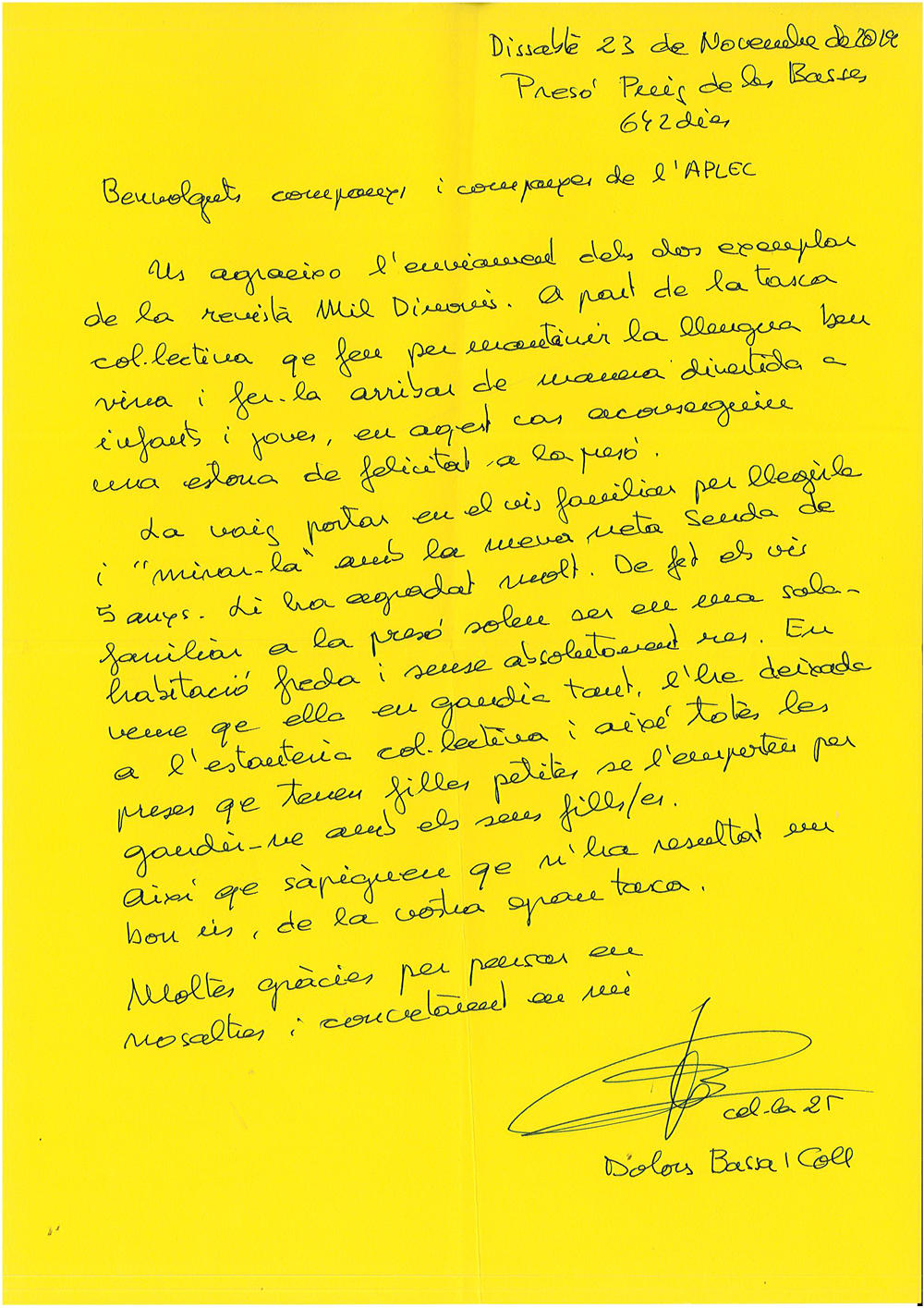 Carta Dolors Bassa 12 2019